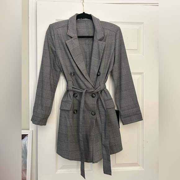 NWT Zara Grey Checked Blazer Style Jumpsuit with Belt Size Small - Picture 6 of 8